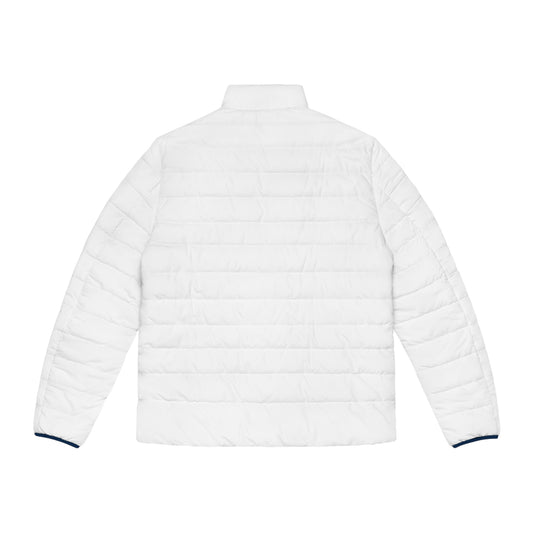 Men's White Puffer Jacket — 'Boomer' Logo Lightweight Packable Coat