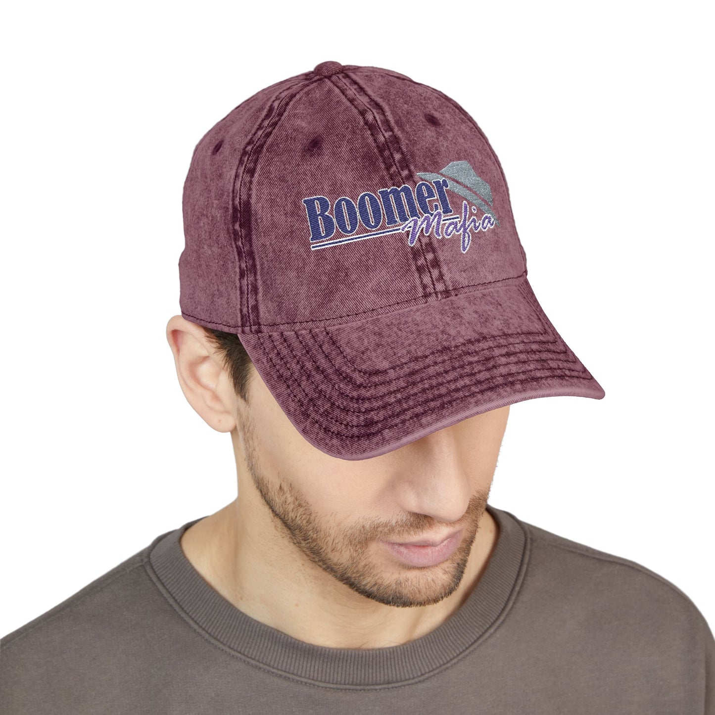Vintage Embroidered Trucker Cap — "Boomer" American Flag Design