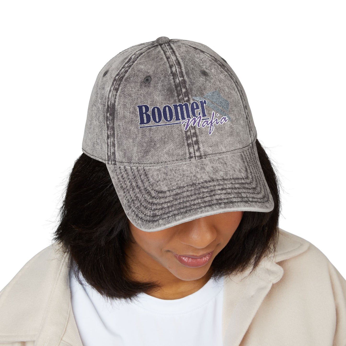 Vintage Embroidered Trucker Cap — "Boomer" American Flag Design