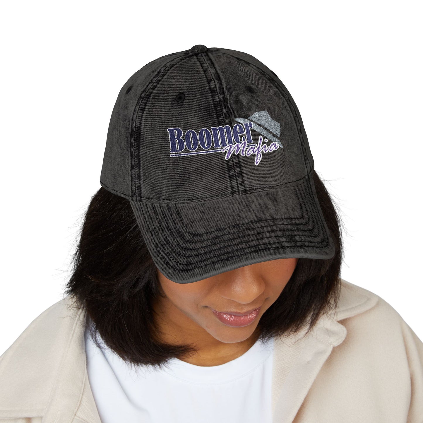 Vintage Embroidered Trucker Cap — "Boomer" American Flag Design