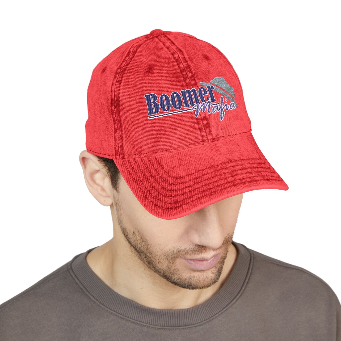 Vintage Embroidered Trucker Cap — "Boomer" American Flag Design