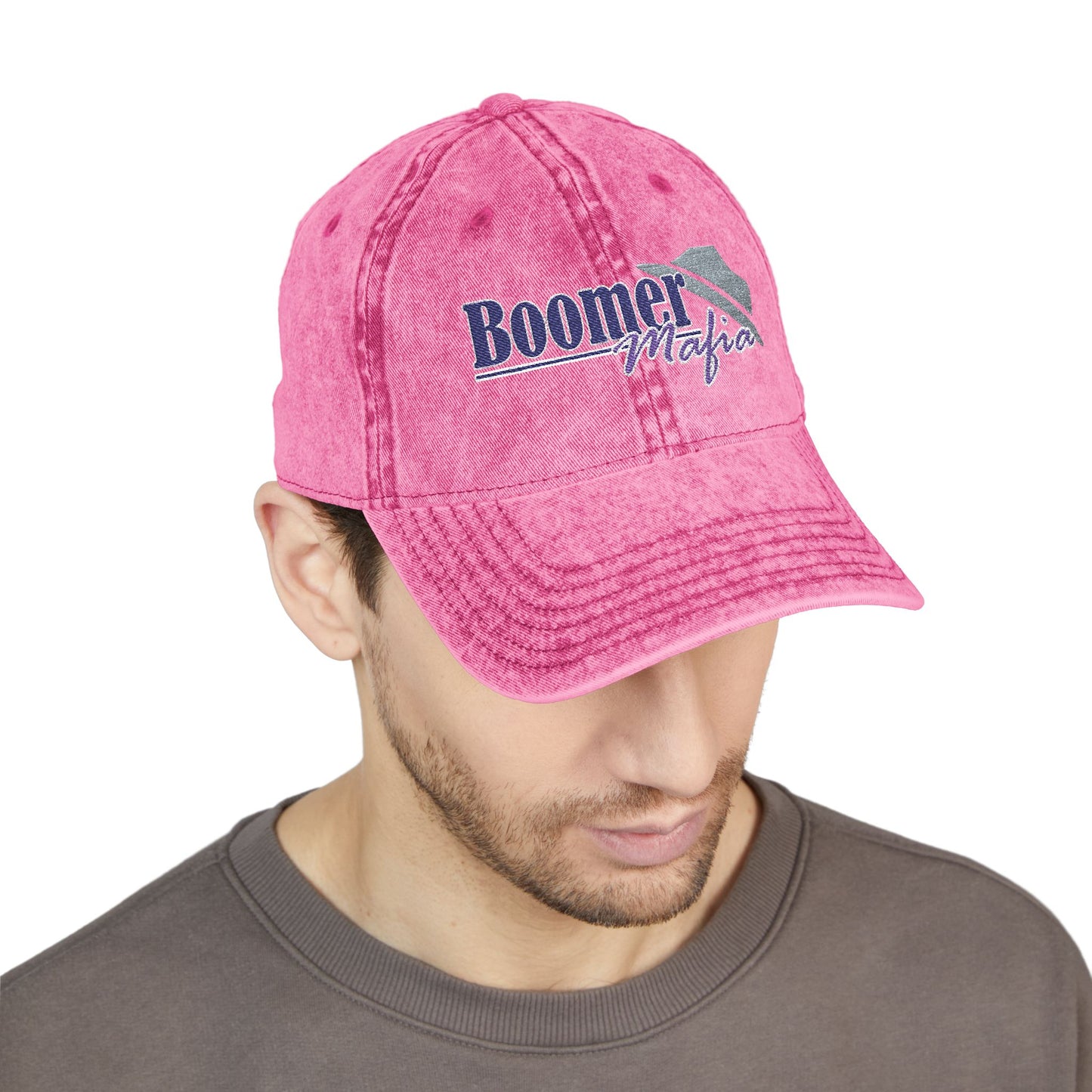 Vintage Embroidered Trucker Cap — "Boomer" American Flag Design