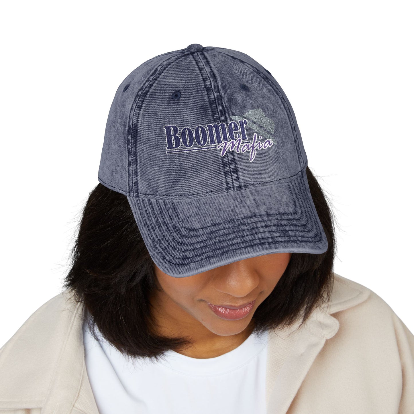 Vintage Embroidered Trucker Cap — "Boomer" American Flag Design